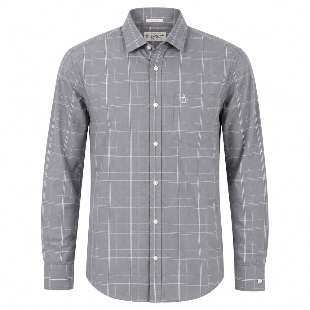 Penguin Munsingwear Mens Medium Gray Plaid Button Down Shirt Classic Fit Preppy